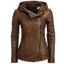 Cargar imagen en el visor de la galería, Fashion Women&#39;s Hooded Vegan leather Jacket
