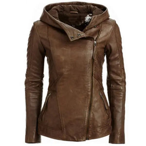 Fashion Women's Hooded Vegan leather Jacket