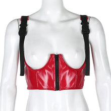 Cargar imagen en el visor de la galería, Gothic Punk Leather Crop Top Exudes Edge
