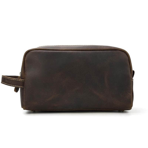 The Wanderer Toiletry Bag | Genuine Leather Toiletry Bag in dark brown, perfect for travelers with multiple storage pockets.