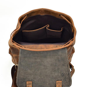 Interior view of The Hagen Backpack | Vintage Leather Backpack, showcasing spacious compartments and genuine leather finish.