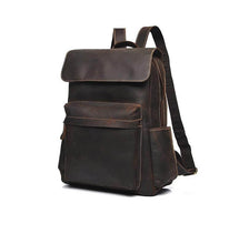 Load image into Gallery viewer, The Helka Backpack | Genuine Vintage Leather Backpack in dark brown, designed for durability and style with multiple pockets for daily use.
