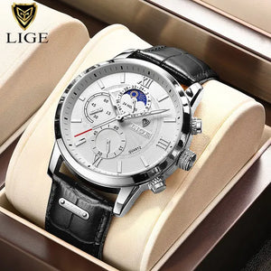 LIGE – montre à Quartz décontractée en cuir pour homme, marque de luxe, cuir végétalien, importé, nouvelle collection 2023