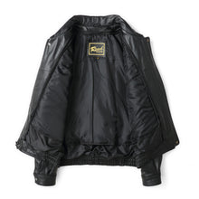 Load image into Gallery viewer, Open view of REED Men&#39;s American Style Bomber Genuine Leather Jacket showing the interior lining.
