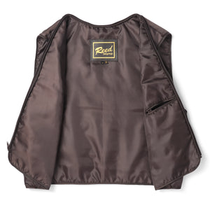 Interior view of REED Men's American Style Bomber Genuine Leather Jacket showing the sleek, durable lining and brand label.