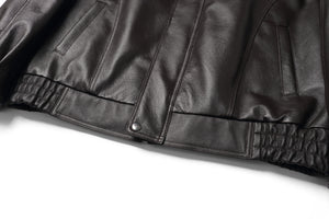 REED Men's American Style Bomber Genuine Leather Jacket close-up, showcasing luxurious soft leather and classic design.