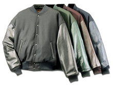 Charger l&#39;image dans la galerie, REED Men&#39;s Premium Varsity Leather/Wool Jacket, USA Made, showcasing durability and style in various colors.
