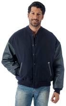 Charger l&#39;image dans la galerie, REED Men&#39;s Premium Varsity Leather/Wool Jacket, Made in USA, features quilted lining and inside pocket, classic style.
