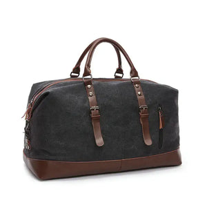 Retro large capacity unisex canvas travel bag with leather accents, perfect for stylish leisure travel, 20-35L capacity.