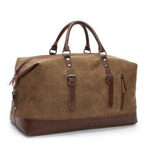 Load image into Gallery viewer, Retro Large Capacity Canvas Travel Bag for Men &amp; Women, Unisex, 20-35L, European and American Style, Brown with Leather Accents

