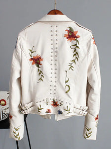 Chaqueta de piel sintética con estampado floral