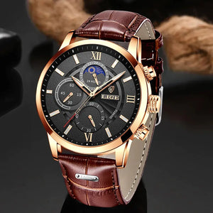 2023 New Mens Watches LIGE Top Brand Luxury Leather Casual Quartz - Vegan leather Imported