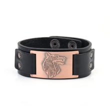 Load image into Gallery viewer, Vintage Wide Leather Woven Wolf Head Bracelet
