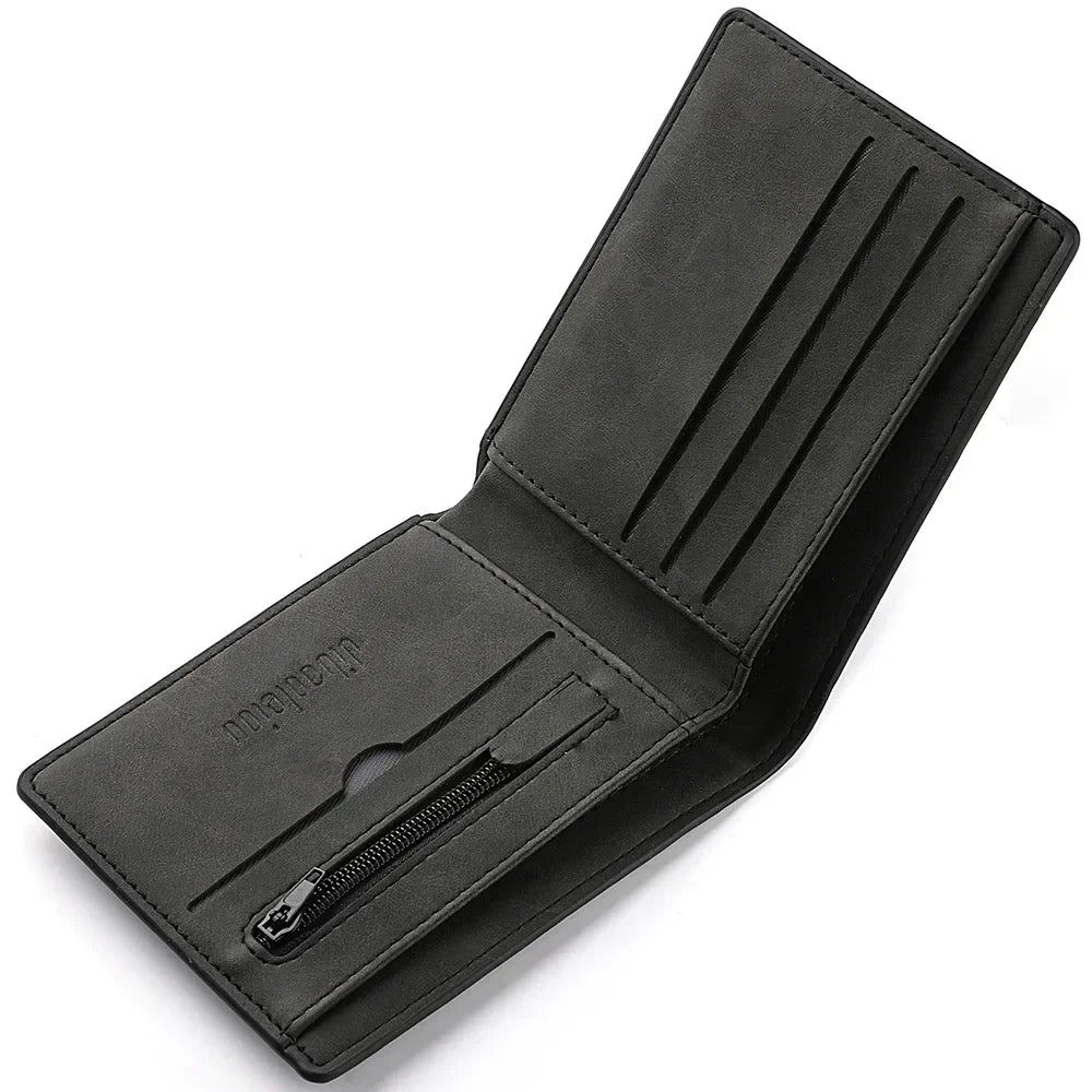 Men's Genuine PU Leather Male Short Zipper Simple Soft Leather Light Money Clip Vintage Business Wallet Students