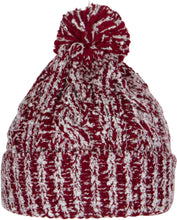 Cargar imagen en el visor de la galería, Greer unisex heathered knit pom pom beanie hat in red and white with a large pom pom on top.
