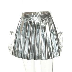 Pleated Faux Leather Mini Skirt