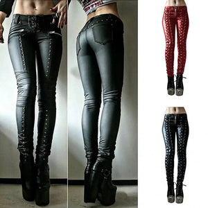 Steampunk Leather Skinny Pants - Vegan leather - Imported