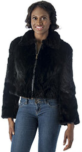 REED Women's Genuine Mink Fur Bomber Jacket -100% Real Fur (Small, Black)