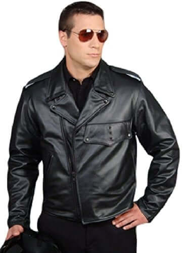 REED Police Leather Jacket: Motorcycle Patrol Uniform