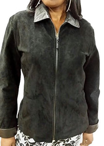 REED Women's 26'' Dressy Suede Leather Jacket with Lamb Leather Trim - Imported