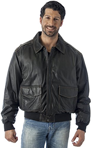 REED Men's Premium Leather Aviator Bomber Jacket, classic style with durable leather, features two hand pockets and knit cuffs.