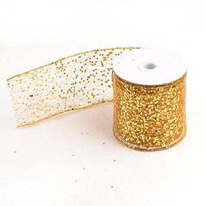 eZthings Decorative Designer Sparkly Sheer Fabric Ribbons for Party Decor and Gift Baskets (10 Yard, Gold(3.5" Width))