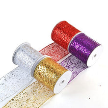 Cargar imagen en el visor de la galería, eZthings Decorative Designer Sparkly Sheer Fabric Ribbons for Party Decor and Gift Baskets (10 Yard, Gold(3.5&quot; Width))
