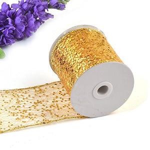 eZthings Decorative Designer Sparkly Sheer Fabric Ribbons for Party Decor and Gift Baskets (10 Yard, Gold(3.5" Width))