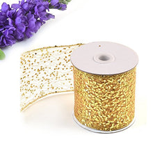 Load image into Gallery viewer, eZthings Decorative Designer Sparkly Sheer Fabric Ribbons for Party Decor and Gift Baskets (10 Yard, Gold(3.5&quot; Width))
