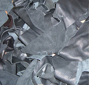 Leather Scraps from Garment Leather Cutting (2 Pounds Mostly Black)