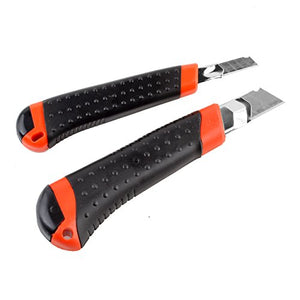 eZthings Heavy Duty 9mm Snap Off Blades Box Cutters for cutting wallpaper, vinyl, and leather, featuring black handles with red accents.