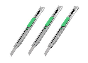 eZthings Heavy Duty 9mm Snap Off Blades Box Cutters. Set of three utility knives with auto-lock feature for cutting materials like wallpaper, vinyl, leather.