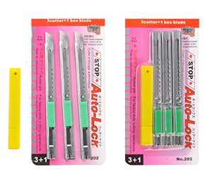 eZthings Heavy Duty 9mm Snap Off Blades Box Cutters Set for Cutting Wallpaper, Vinyl, Leather, Shrink-wrap with Auto-lock.