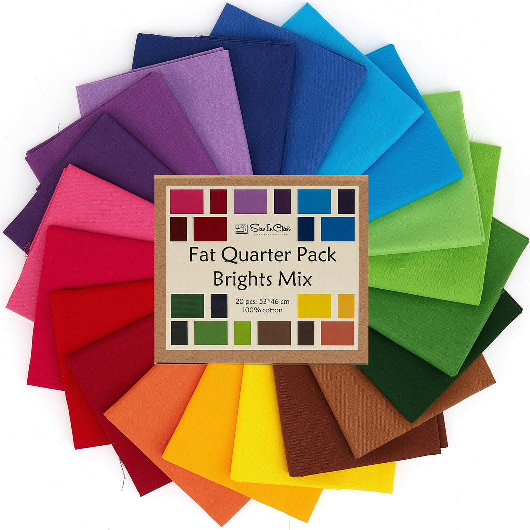 20 Fat Quarter Bundle -100% Cotton | Pure Solids | Rainbow Mix - 20 Colors | Quilting & Crafting Soft Fabric | Special Gift Bundle