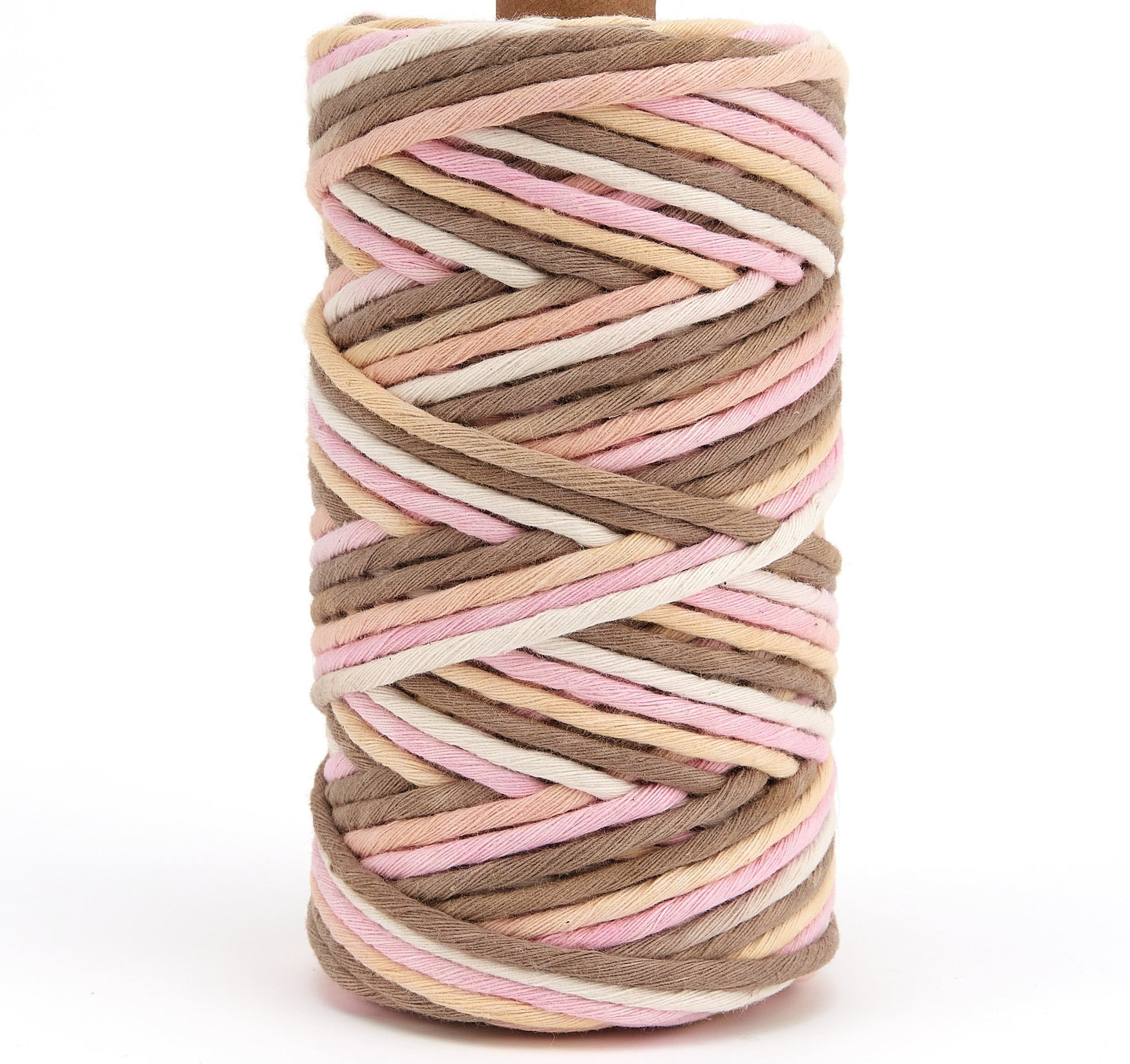 4mm Macrame Cord - Single Twist - Multicolor - Natural Browne and Pink