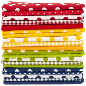 20 Fat Quarter Bundle -100% Cotton | Basic Mix Design - 20 pcs - Polka-dot  5 Patterns | Quilting & Crafting Fabric | Special Gift Set