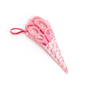 Gift Box Soft Grip Pink Flamingo Scissors Set - 3 Sizes - Handmade Fabric Case - All-Purpose Crafts, Office & School - Stainless Steel