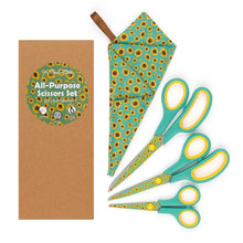 Cargar imagen en el visor de la galería, Special Gift Box Soft Grip Sunflowers Scissors Set - 3 Sizes - Handmade Fabric Case - All-Purpose Crafts, Office &amp; School - Stainless Steel
