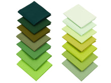 Cargar imagen en el visor de la galería, Fat Quarter Bundle -100% Cotton | Pure Solids | Shades of Emerald Greens l Mix Colors | Quilting &amp; Crafting Soft Fabric |Special Gift Bundle

