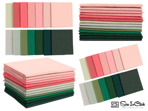 Paquete Fat Quarter -100% Algodón | Sólidos puros | Verdes rosa y esmeralda l Mezclar colores | Tela suave para acolchar | Regalo especial