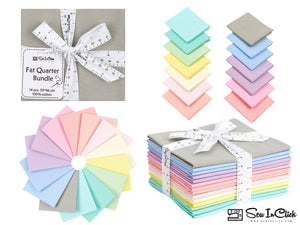 Fat Quarter Bundle -100% Cotton | Pastel Mix l Mix - 14 Colors | Quilting & Crafting Fabric |Special Gift