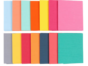 Fat Quarter Bundle -100% Cotton | Pure Solids | Retro Bright l Mix - 14 Colors | Quilting & Crafting Soft Fabric | Special Gift