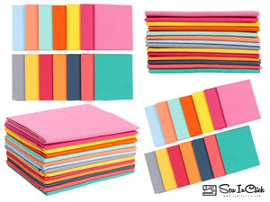 Fat Quarter Bundle -100% Cotton | Pure Solids | Retro Bright l Mix - 14 Colors | Quilting & Crafting Soft Fabric | Special Gift