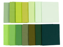 Cargar imagen en el visor de la galería, Fat Quarter Bundle -100% Cotton | Pure Solids | Shades of Emerald Greens l Mix Colors | Quilting &amp; Crafting Soft Fabric |Special Gift Bundle
