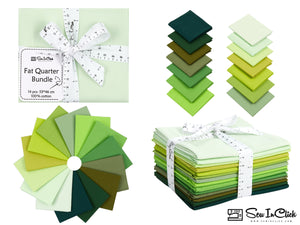 Fat Quarter Bundle -100% Coton | Solides purs | Nuances de verts émeraude l Mélanger les couleurs | Tissu doux pour courtepointe et artisanat | Forfait cadeau spécial