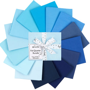 Fat Quarter Bundle -100% Cotton | Pure Solids | Shades of Blue and Navy l Mix - 14 Colors | Quilting & Crafting Fabric | Special Gift