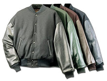 Charger l&#39;image dans la galerie, REED Varsity Leather/Wool Jackets, various colors, with leather sleeves and wool Melton body, made in USA by skilled workers
