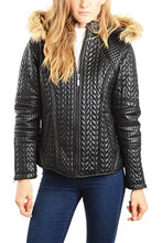 Charger l&#39;image dans la galerie, REED Women&#39;s Designer Faux Fur Leather Jacket with Zip Out Hooded Coat - Quilted Black
