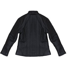 Charger l&#39;image dans la galerie, Back view of REED Women&#39;s Designer Faux Fur Leather Jacket with quilted pattern and zip-out hood, showcasing imported style and comfort.
